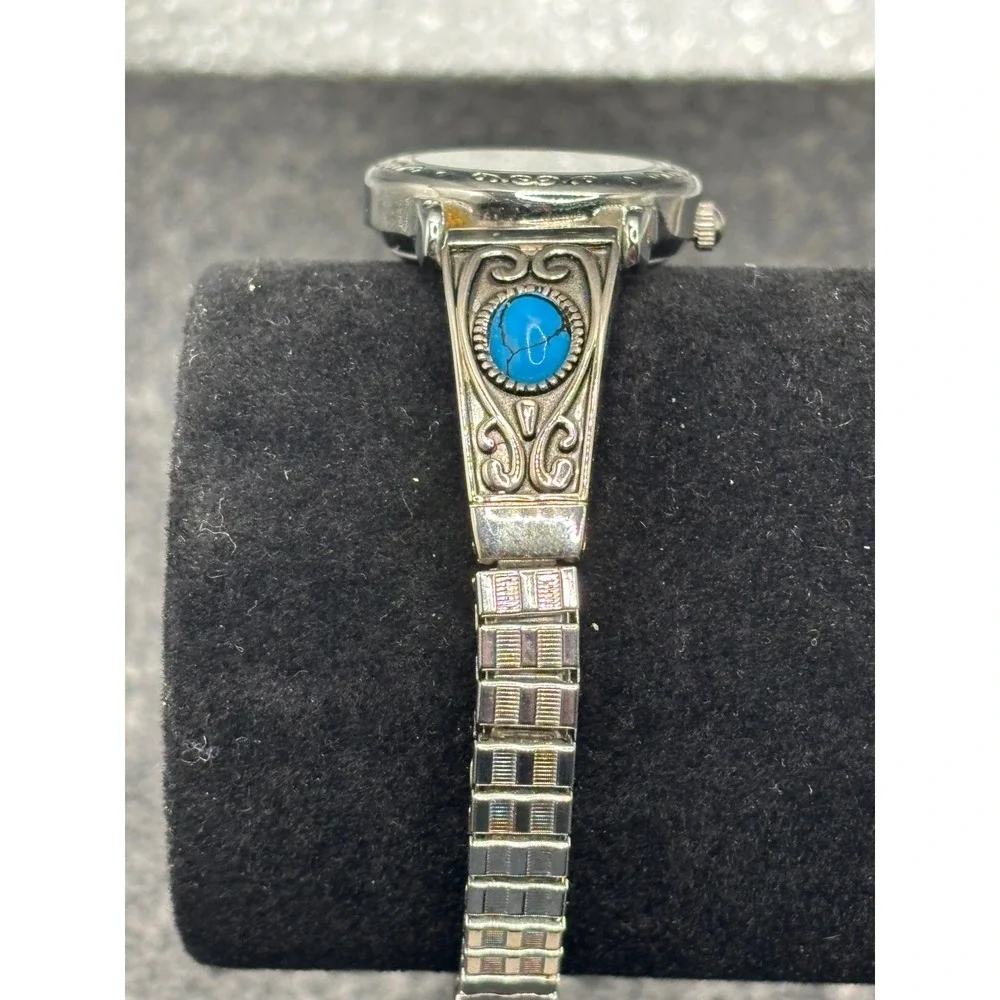 VTG‎ Silver Tone Turquoise Inlay Bracelet Watch Women's New Battery Analog